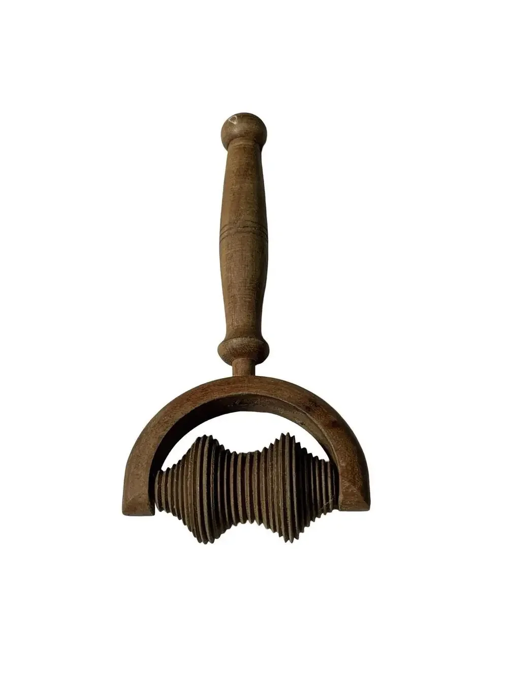 Vintage Handheld Massage Roller Brown Double Ribbed Wheel Manual Mini
